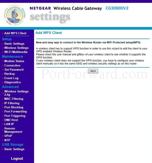 Netgear CG3000DV2 Add WPS Client
