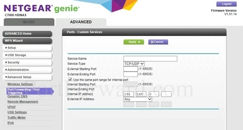 Netgear C7000-100NAS Port Forwarding Add