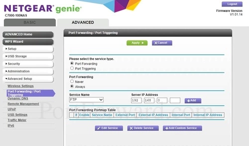Netgear C7000-100NAS Port Forwarding and Port Triggering