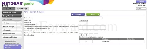 Netgear D7000 Port Forwarding Add