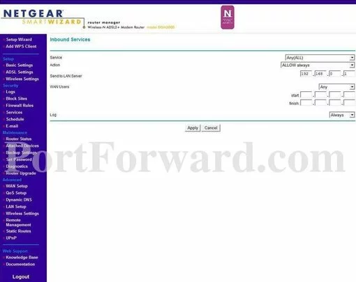 Netgear DGN2200v2 port forward