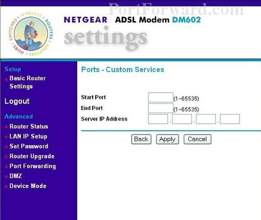 Netgear DM602 port forward