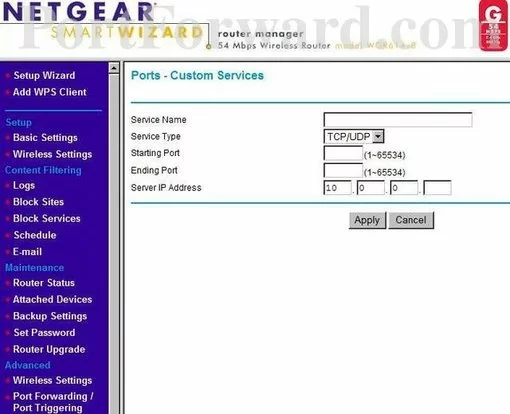 Netgear WGR614v8 port forward