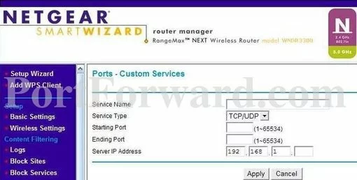 Netgear WNDR3300 port forward