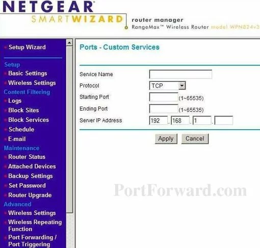Netgear WPN824v3 port forward