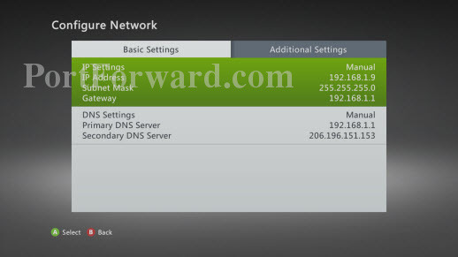 Xbox 360 Configure Network Screen