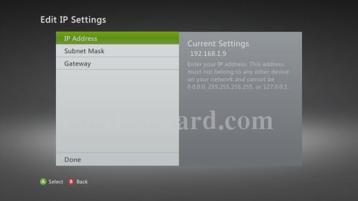 how to manually set ip address xbox 360