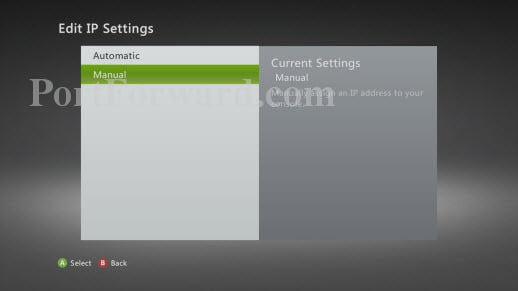 how to manually set ip address xbox 360