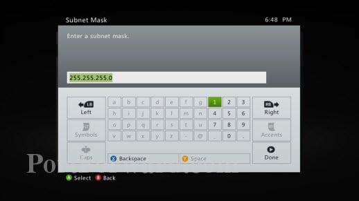 Xbox 360 Enter Subnet Mask