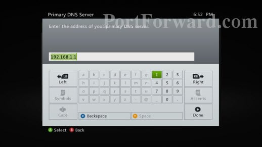 Xbox 360 Primary DNS Server Screen