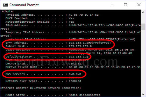 windows 10 command prompt ipconfig to setup a static IP address