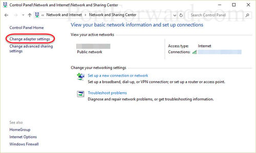 windows 10 network and sharing center