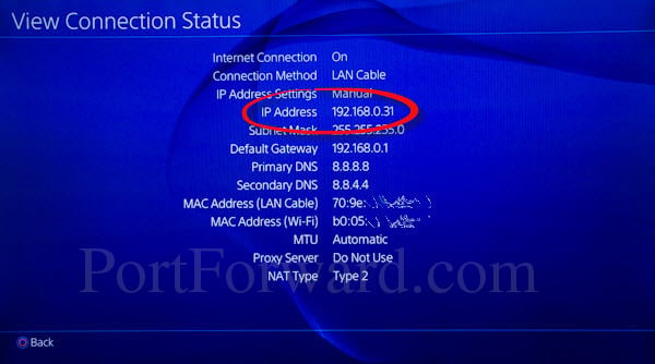 PlayStation 4 connection status ip address with circle