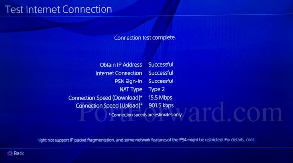 PlayStation 4 test connection successful NAT Type 2