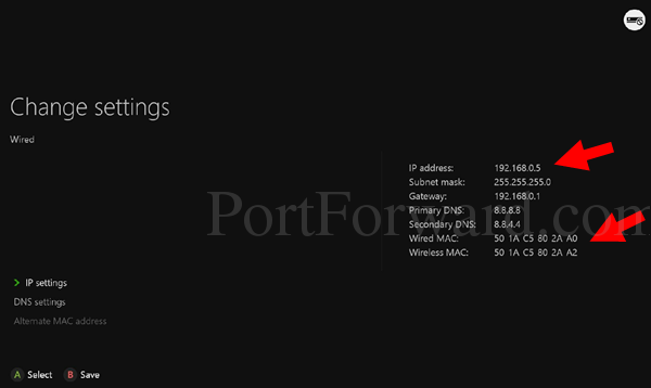 xbox one advanced settings ip address mac address