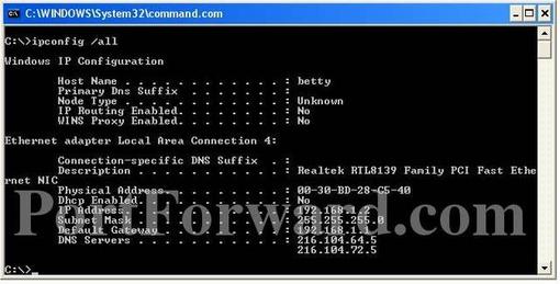 ethernet adapter mac address windows xp