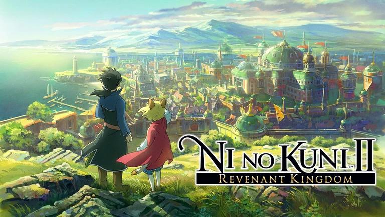 Ni no Kuni II: Revenant Kingdom game art with characters looking over a city.