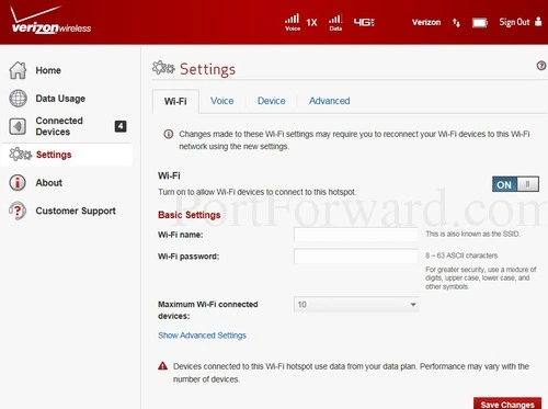 Novatel Wireless T1114 Wi-Fi Settings