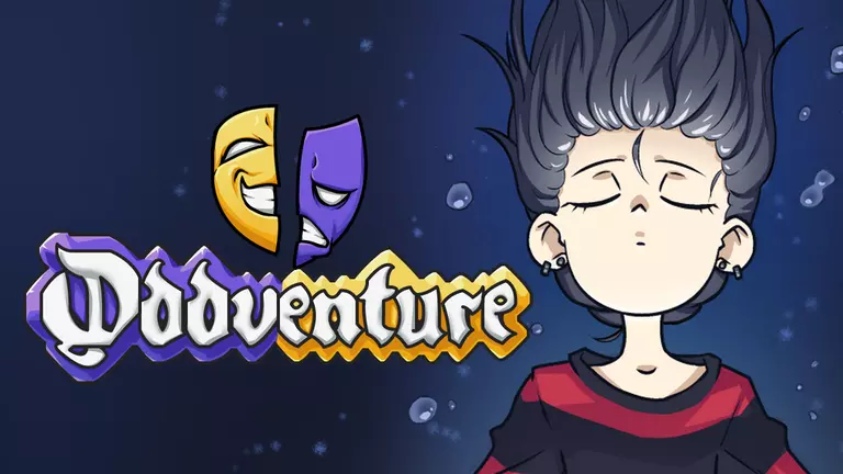 Oddventure game art showing a player with her eyes closed.