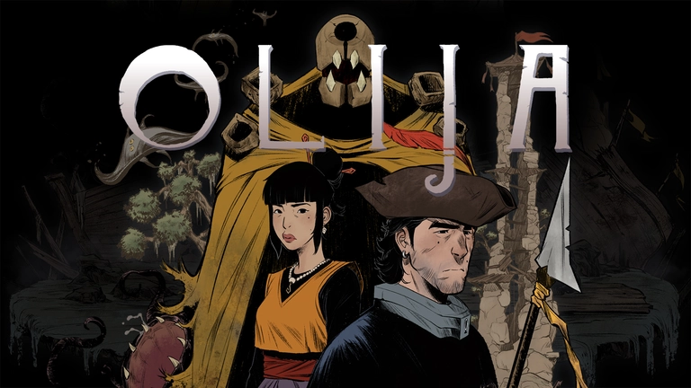 Olija game artwork featuring the characters Faraday and Olija