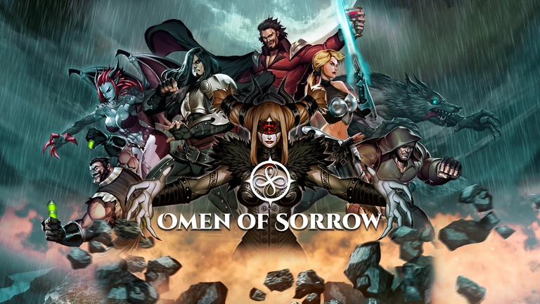 Omen of Sorrow game art showing characters ready to fight.