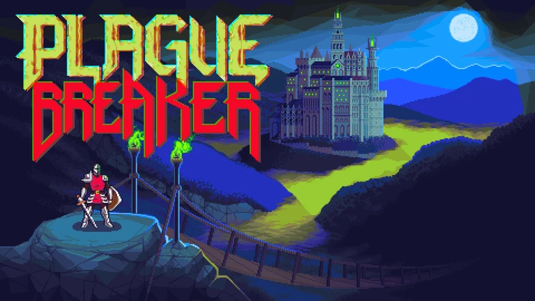 Plague Breaker cover art with knight and view of castle