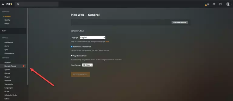 plex settings menu