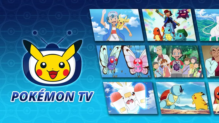 Pokémon TV showing characters on different channels.