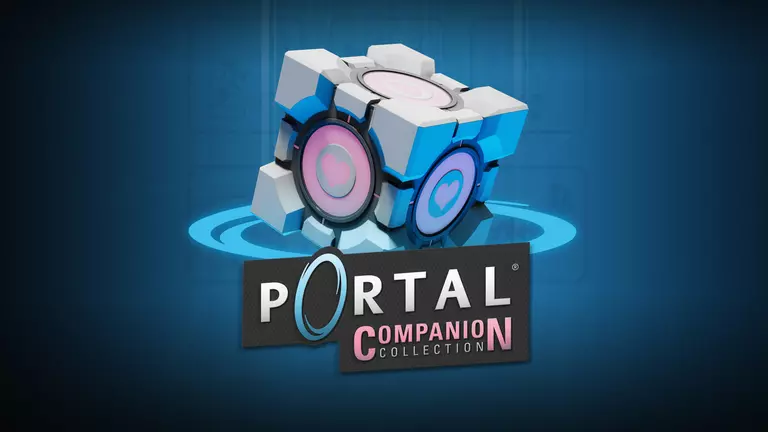 Portal: Companion Collection artwork featuring a Weighted Companion Cube falling through a portal