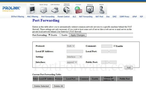 Prolink H5201 Port Forwarding