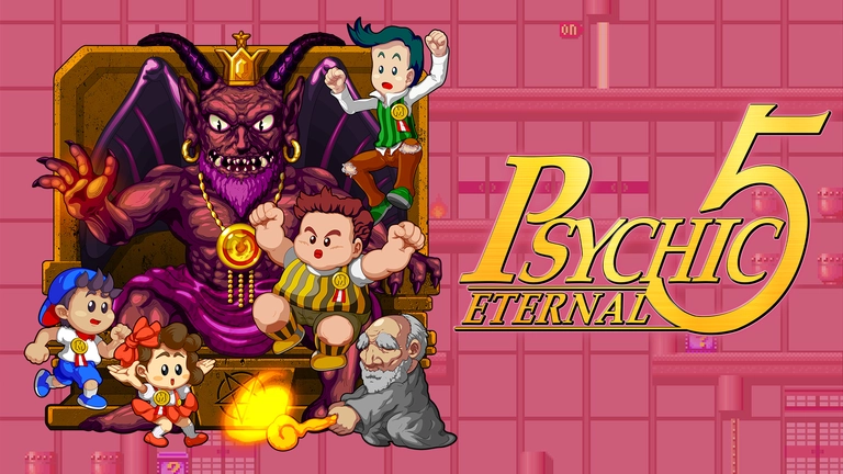 Psychic 5 Eternal game artwork featuring the five playable characters and the Demon King