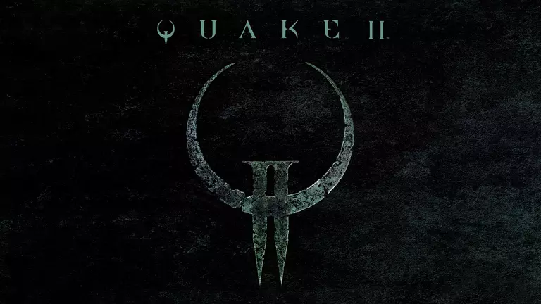 Quake II metal logo with an aged patina.