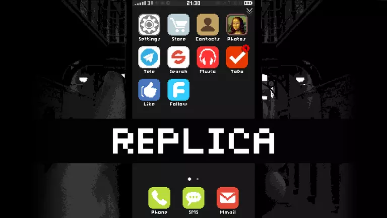 Replica game art showing the home-screen of a cell phone.