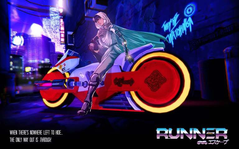 Runner game art showing a player on a motorcycle.