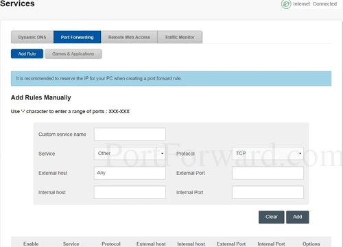 Sagemcom Fast 5355 Port Forwarding Add Rule