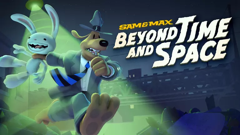 Sam & Max: Beyond Time and Space artwork featuring the title characters running from a UFO