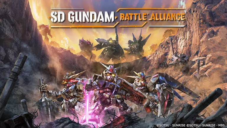 SD Gundam Battle Alliance featuring a squadron of Mobile Suits preparing for battle