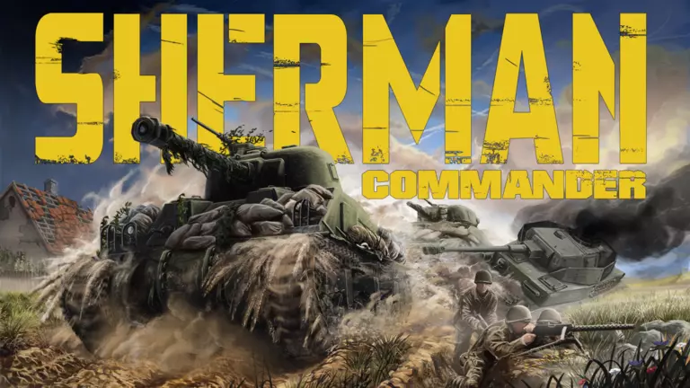 Sherman Commander game art showing tanks going through a battle zone.