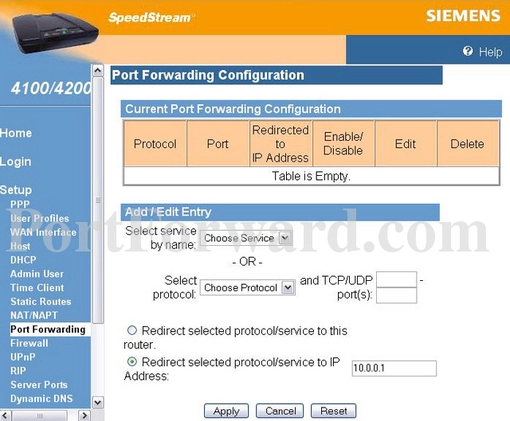 Siemens SpeedStream_4200 port forward