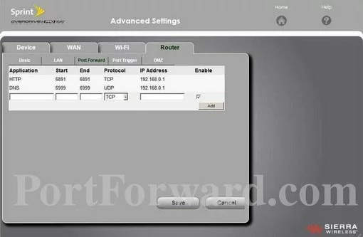 Sierra Wireless Overdrive_Pro port forward
