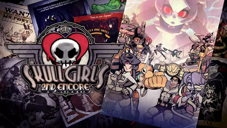 Skullgirls 2nd Encore game art showing the cast of characters.