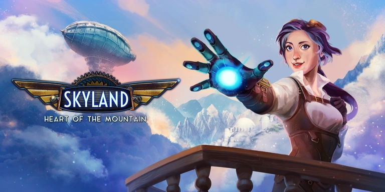 Skyland: Heart of the Mountain game art showing a player and a blimp