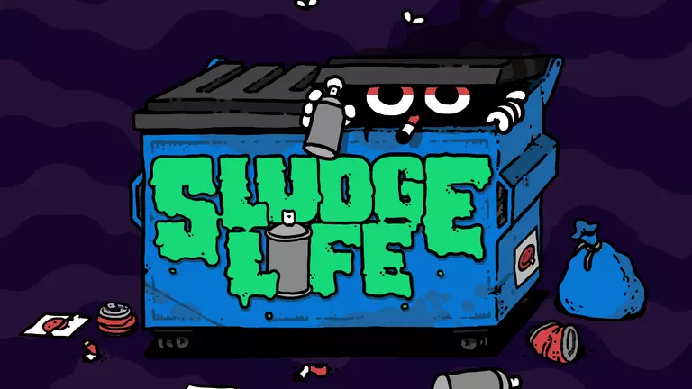 Sludge Life showing character in a dumpster holding a can of spray-paint.
