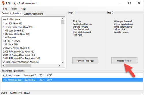 port forward network utilities stuck on updating router