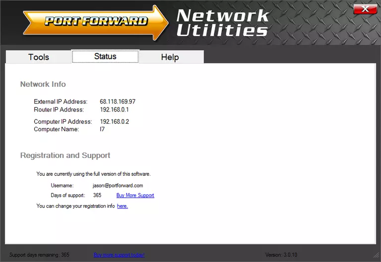 Network Utilities status page