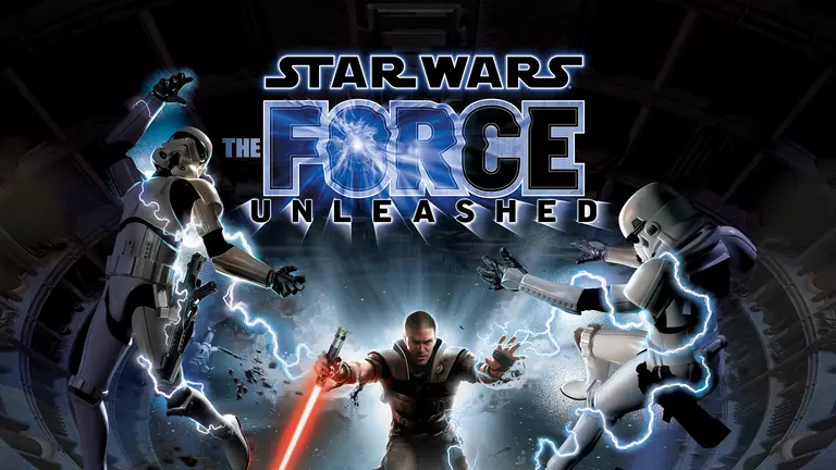 Star Wars: The Force Unleashed artwork featuring Starkiller using force powers against stormtroopers