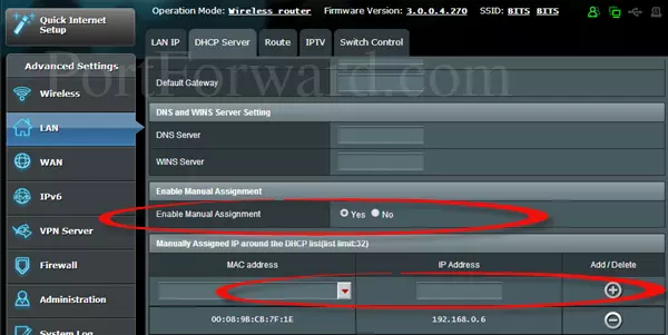 Asus DHCP Server Enable Manual Assignment