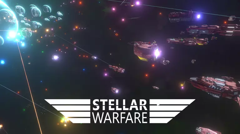 Stellar Warfare game art showing many ships in the middle of a battle.