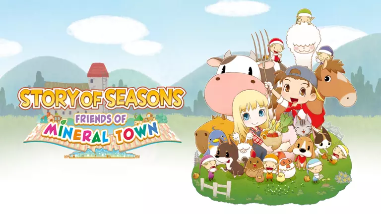 Story of Seasons: Friends of Mineral Town characters standing together on a farm.