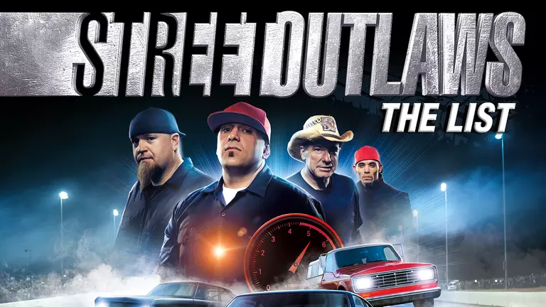 Street Outlaws: The List game characters and cars in a street race.